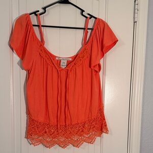 American Rag Orange Lace Trim Blouse